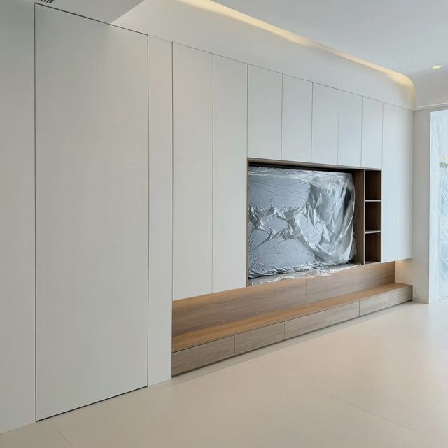 2026 Luxury European Modern Design Solid Wood Tv Cabinet Coffee Table Combination Tv Cabinet With Led Lights