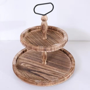 Bán buôn biểu tượng tùy chỉnh paulownia gỗ hai lớp khay cổ điển đau khổ bánh tráng miệng hiển thị tấm đồ ăn loại món ăn - Product Image 4