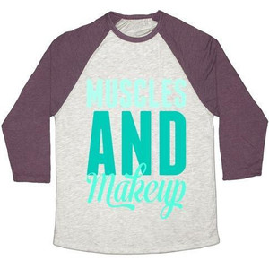 Camiseta de béisbol unisex de mezcla triple con estampado de músculos y maquillaje - Product Image 1