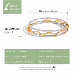 สร้อยข้อมือลายคลื่นสองสี สแตนเลสสตีลชุบทอง 14K แบบสุญญากาศ รูปทรงวงกลมเชื่อมต่อกันเป็นห่วง - Product Image 3