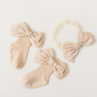 Ensemble de bandeaux en satin et chaussettes pour bébés, fabriqués en Corée du Sud, pour nouveau-nés, accessoires tricotés de printemps