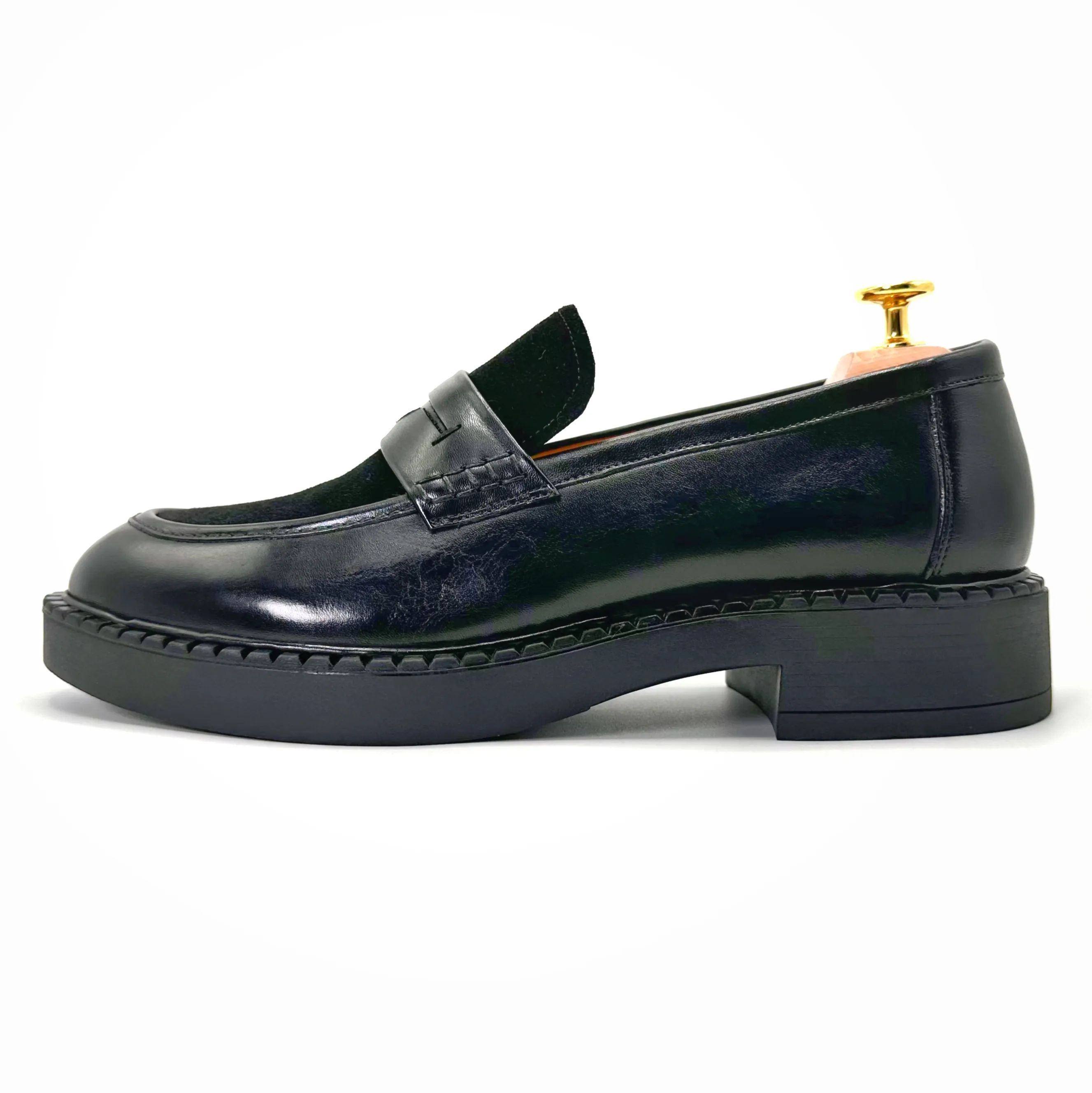 Sapatos sociais de couro genuíno masculino de sola alta, mocassins de couro formal, sapatos de negócios da moda