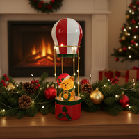 Ornements de Noël en métal LED personnalisables faits à la main, ours en peluche sur ballon à air chaud, artisanat rouge 11,5x11,5x37cm, utilisation en intérieur