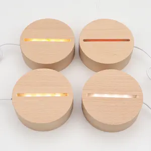 Cylindrical Led Lamp Base For Acrylic Holder Stand 3d Led Lamp Led Light Hot Sale Wood Lamp Base Wooden Base With Led Light