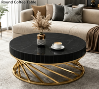 Table basse ronde élégante avec base en acier inoxydable et plateau miroir noir, table de salon, table de centre pour hôtel, meubles d'appartement