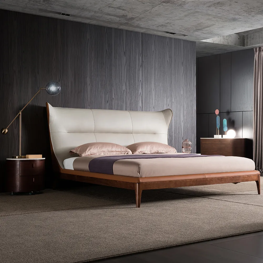 Italia Luz de lujo de diseño de arte rey/reina tamaño tela doble cama muebles modernos