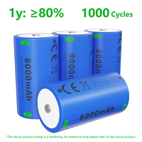 Baterai NiMH Isi Ulang Ukuran D R20 1.2V 8000mAh untuk Peralatan Elektronik Konsumen, Perkakas Listrik, Senter, Mainan, Bersertifikasi CE/RoHS, OEM