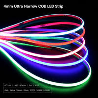 Bande LED COB ultra-étroite WISMART 24V 4mm, 480 LED/m, 5m, IP20, flexible, sans points lumineux, 3000K 4000K 6500K pour l'éclairage des armoires