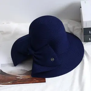 Chapéu de praia de palha de borboleta grande Fedora para viagem com proteção UV personalizada de verão para mulheres