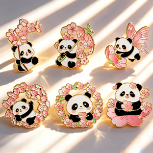 Bros Pin Enamel Sakura Panda Lucu Lencana Hewan Bunga Gaya Cina untuk Hadiah Wanita Anak Perempuan Suvenir Perjalanan - Product Image 5