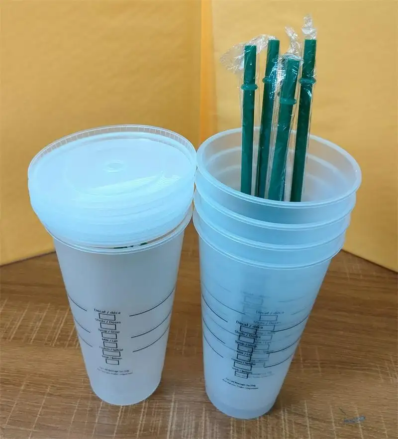 Hot selling Collection Pack Of 5 24oz 710ml Reusable Plastic Iced cold cups with Lids and Straws