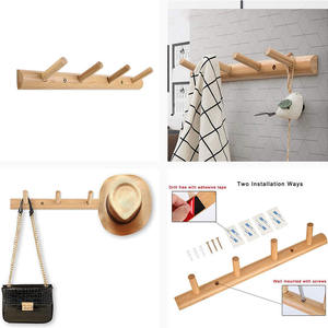 Bamboo Wooden Eco-Friendly Multifunction Entryway <strong>Coat</strong> Hat Hooks 4 <strong>Pegs</strong> Wall Mounted Door Adhesive Bathroom Kitchen Towel Rack - Product Image 5