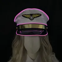 Nuevo Gorro Luminoso LED para Hombre y Mujer, Gorra de Piloto Brillante, Uniforme de Cosplay, Gorra con Luz para Espectáculos de Danza y Accesorios de Bar