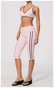 Conjunto Casual de 2 Piezas para Mujer, Top Corto Rosa sin Tirantes, Pantalones Capri de Cintura Alta con Rayas Laterales, Tejido Transpirable - Product Image 6