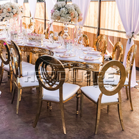 Tables et chaises de réception semi-circulaires pour mariage, table de banquet en serpentine dorée