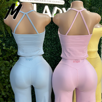 Ensemble deux pièces sans dos pour femme Milady : débardeur et pantalon taille haute à jambes larges, options short ou capri, ensemble de sport personnalisable avec logo
