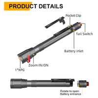 Lampe torche médicale à clip pour stylo, 800LM, rechargeable par USB, zoom LED, en alliage d'aluminium, étanche, pour camping et inspection (EDC)