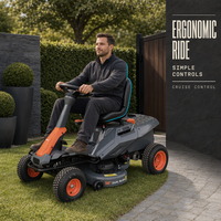 Tondeuse autoportée électrique pour jardin et estate avec système à double lame, hauteur de coupe réglable de 35 à 115 mm et plateau de 960 mm