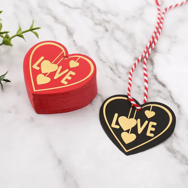 Custom Made Black Paper Foiling Danke Geschenk anhänger Weihnachts verpackung Heart Hang Tags