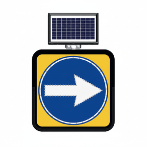 Panneau de signalisation routière réfléchissant à énergie solaire 60 x 60 cm, portée de clignotement LED de 500 m, panneau d'avertissement/consigne de direction obligatoire à droite - Product Image 2