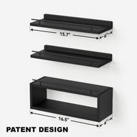 Juego de 3 Estantes Flotantes Negros para Pared con Toallero, Estantes de Almacenamiento Rústicos de Madera para Baño