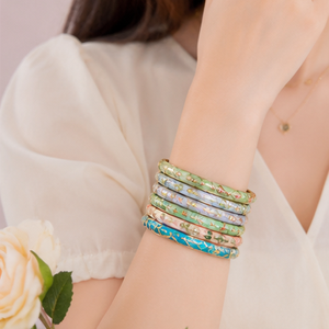Wholesale Chinese Style Travel Gift Color Drop Spring Open <b>Bracelet</b> Peony Cloisonne Ladies Vintage Enamel Bangles for Gift Party - Product Image 6