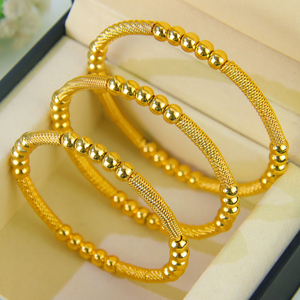 New Arrivals Simple Design Gold Beads <b>Bangles</b> 21k Gold Plated Brazilian Bridal Stackable Bracelet Jewelry for Party Gift - Product Image 1