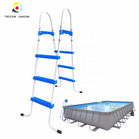 Tangga Kolam Renang Dalam Tanah dengan Platform untuk Kolam Renang Baja Anti Karat Model AQUATEC/TRICON TR5000 Abu-abu & Biru Garansi 1 Tahun