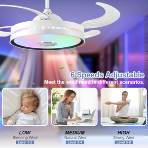 Directo de fábrica, 42 pulgadas, música moderna, <span class=keywords><strong>Control</strong></span> remoto, lámpara LED <span class=keywords><strong>RGB</strong></span>, ventilador de techo retráctil con luz para sala de estar y dormitorio - Product Image 4