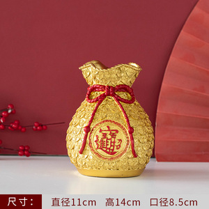 Jarrón de Resina Roja Kch con Símbolo Fu Dorado, Decoración para el Festival de Primavera, Adorno de Estilo Chino - Product Image 3