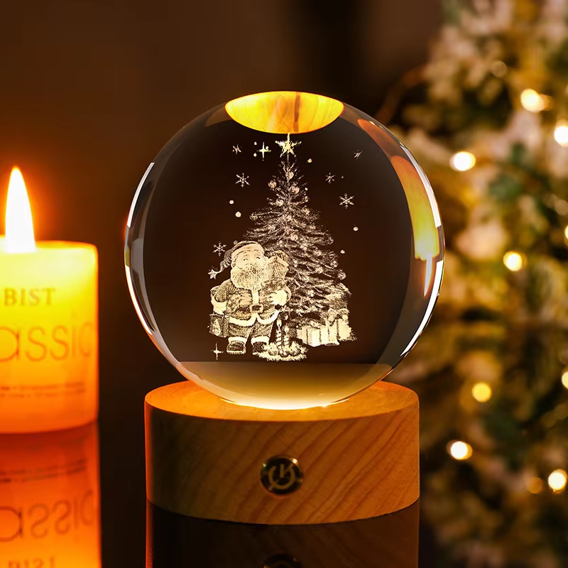 Base de madera + bola clara-Diseño del hombre y del árbol de la Navidad