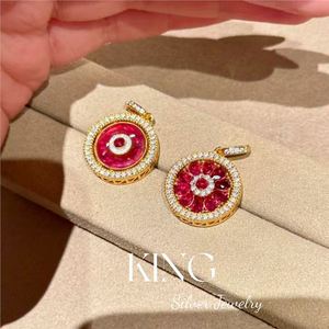 Collier pendentif fleur en rubis plaqué or en argent sterling S925 de King Silver Jewelry pour femme, bijou tendance, cadeau - Product Image 3