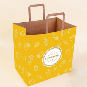 Custom Printed Your Own Logo Restaurant Catering Food Take Out Takeaway Packaging Kraft <b>Paper</b> Bag with Handles - Product Image 6
