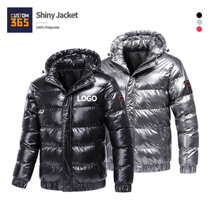 Casual Shiny <strong>Puffers</strong> Detachable Hood Wholesale Men Winter Custom Logo Down Shiny <strong>Puffer</strong> <strong>Jacket</strong> - Product Image 1