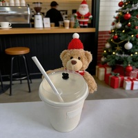 Adorable ours en peluche de Noël super doux avec design de tasse de café à câliner, bonnet et écharpe tricotés, cadeau de fêtes