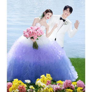 Gradient Strapless Tulle Wedding Dress Ball Gown Empire Waistline Candy Color Sweet Style For Bride - Product Image 2