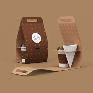 أعلى تصميم القهوة كوب الشراب المحمولة صندوق حامل اثنين أكواب قهوة يسلب صندوق ورقي مع مقبض