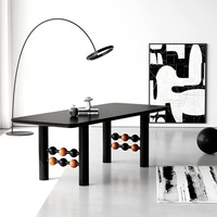 Table en bois massif de style rétro français du milieu du siècle, table à manger et bureau rectangulaire de designer créatif, style minimaliste nordique noir