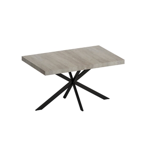 Mesa de Comedor Rectangular Extensible de Madera, Diseño Moderno, Tablero Gris Carole, Centro Negro Repujado, Base Metálica Resistente al Agua - Product Image 1