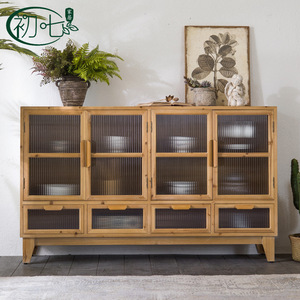 Mueble de entrada de madera natural estilo nórdico con puertas de vidrio, mueble de almacenamiento para sala de estar, mueble divisor para decoración del hogar - Product Image 2