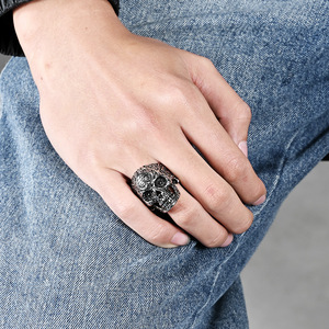 Skull <b>Ring</b> For <b>Men</b> Zinc Alloy Black Gold Silver Punk Style Jewelry Casual Wear - Product Image 2