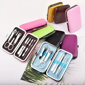 High quality beautiful gift 7 pcs colorful pedicure manicure set stainless steel nail care tool fingernail clippers grooming kit