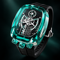 Montre pour homme transparente en cristal brillant, automatique, mécanique, lumineuse, bracelet en silicone caché, boîtier en forme de baril, Japon MIYOTA