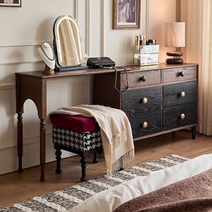 Retro Solid Wood Dressing Table With Drawers Extendable Storage Bedroom Living Room Cabinet - Product Image 1