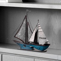 Ensemble de trois ornements de bateaux à voile rétro nordiques, en fer forgé fait main, décoration de luxe légère pour bureau, salon, meuble TV