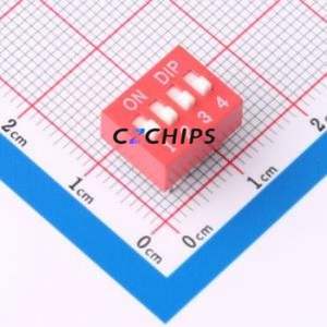 DS-04-R DIP Switch Through hole Component (THT) Switch ( Number of Switch Sections: 4 )( Lead Spacing: 2.54mm )( Color: Red ) - Product Image 1