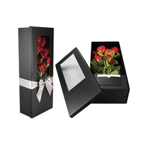 도매 사용자 정의 로고 고급 장미 포장 종이 꽃 선물 상자 꽃다발을 위한 명확한 창