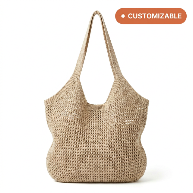 Handmade Crochet Tote Bag Cotton Rope Knit Beach Bag Boho Mesh Shoulder Bag OEM Custom Color Logo