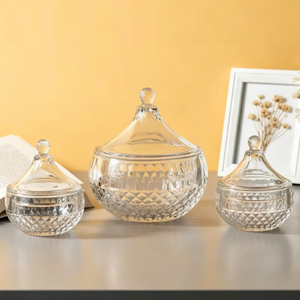 Vente en gros de pots à bonbons en verre sans plomb au design moderne et élégant avec couvercle, bol à biscuits et fruits, 3 tailles, récipient de stockage alimentaire - S - Product Image 4