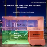 Villa Panoramique d'Été pour Chat, Grande Cage Intégrée Rectangulaire à Espace Libre, Conception à Une Pièce, Un Hall et Une Cloison, Pour Usage Intérieur